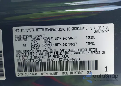 2025 Toyota Tacoma Sr из США, поврежденный, VIN 3TYLD5KNXST014581